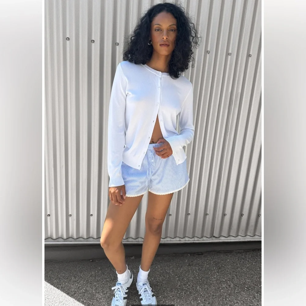 OAK + FORT - WHITE LIGHTWEIGHT KNIT CARDIGAN (Size: M) - Picture 3 of 12